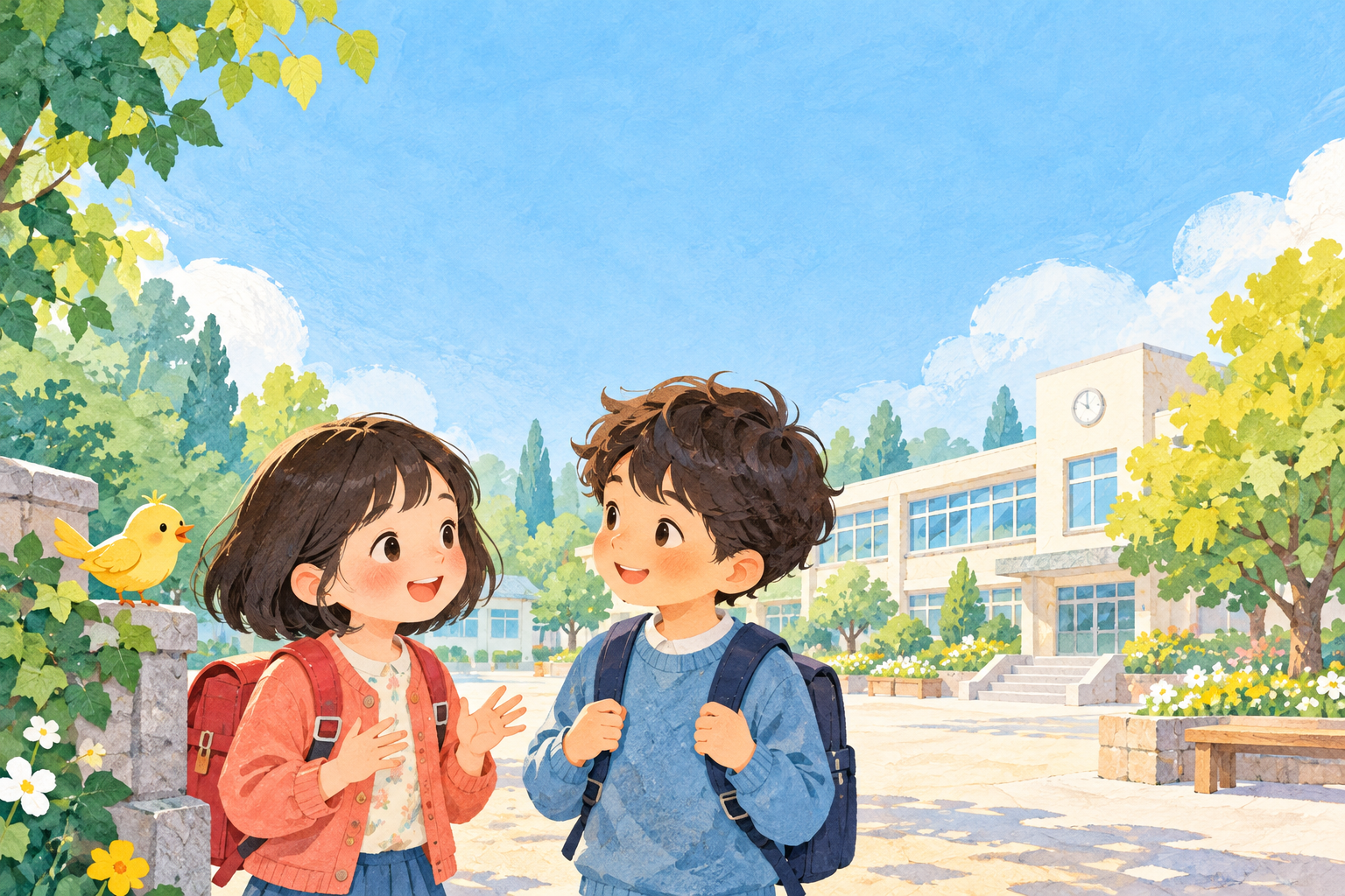 原创校园对话插画